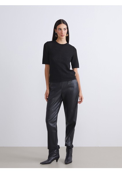 Yeni Sezon Beli Lastikli Kadın Deri Görünümlü Pantolon