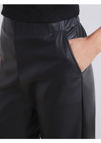Yeni Sezon Beli Lastikli Kadın Deri Görünümlü Pantolon modelleri