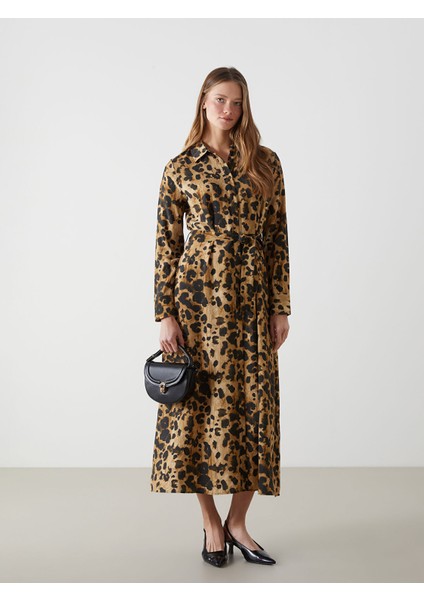 Yeni Sezon Leopar Desenli Kadın Gömlek Elbise