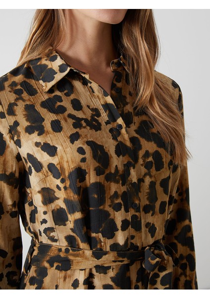 Yeni Sezon Leopar Desenli Kadın Gömlek Elbise modelleri