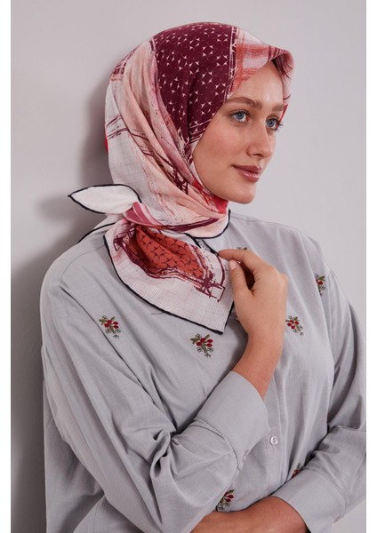 Siyah-Kırmızı Etnik Desen Pamuk Eşarp