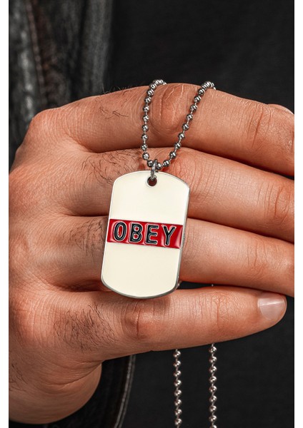 Urban Creed Obey Yazılı Çelik Erkek Kolye Parlak Top Zincir fiyatları