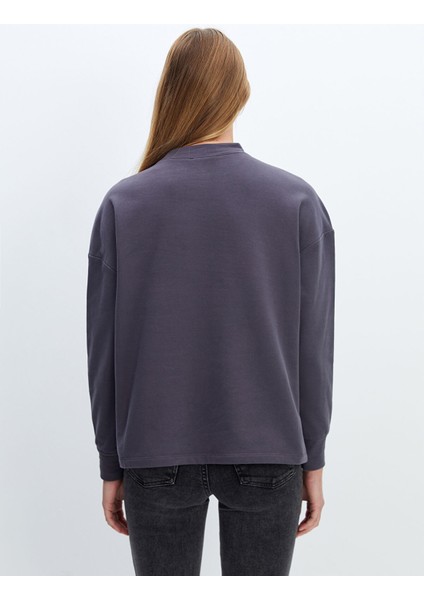 Yeni Sezon Bisiklet Yaka Baskılı Oversize Kadın Sweatshirt fırsatları