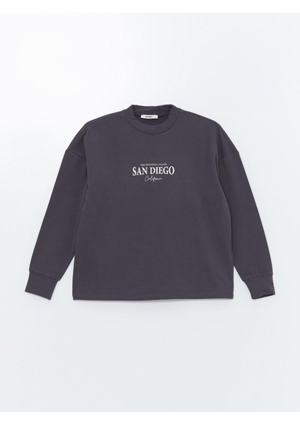 Yeni Sezon Bisiklet Yaka Baskılı Oversize Kadın Sweatshirt indirimleri