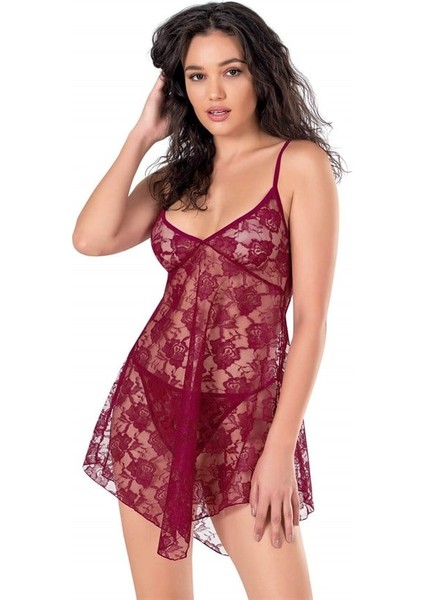Arias Closet Bordo Kısa Tül Gecelik