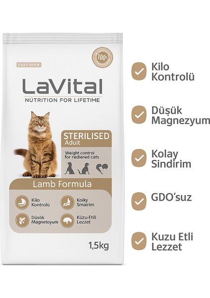 Lavital Kısırlaştırılmış Kedi Maması Kuzu Etli 12 kg