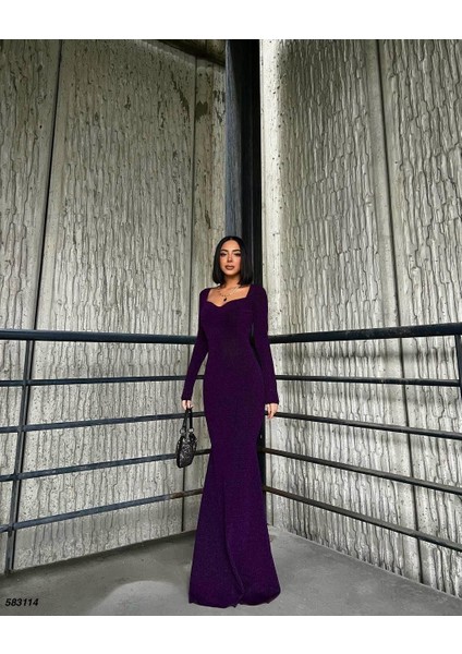 Kalp Yaka Balık Model Flowers Kumaş Abiye Elbise Mor 583114 fiyatları