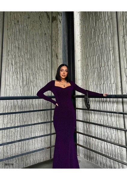 Kalp Yaka Balık Model Flowers Kumaş Abiye Elbise Mor 583114 fırsatları