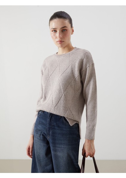 Yeni Sezon Bisiklet Yaka Kendinden Desenli Kadın Triko Kazak