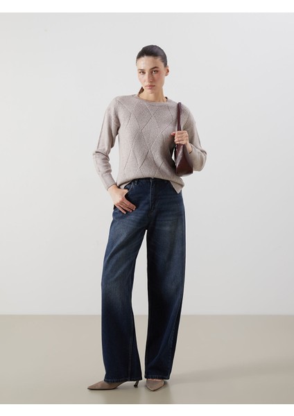 Yeni Sezon Bisiklet Yaka Kendinden Desenli Kadın Triko Kazak modelleri