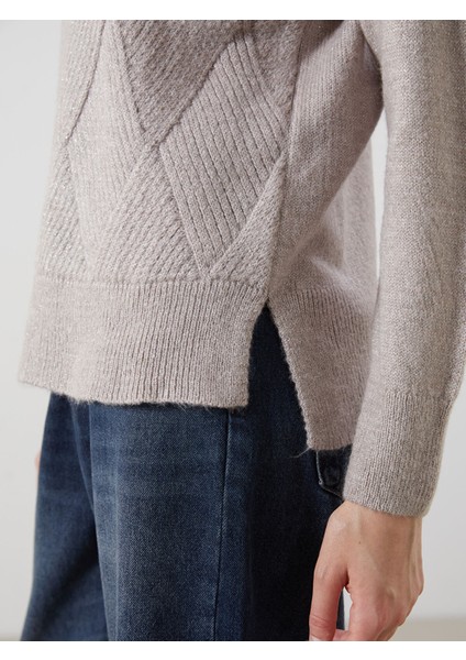 Yeni Sezon Bisiklet Yaka Kendinden Desenli Kadın Triko Kazak fırsatları