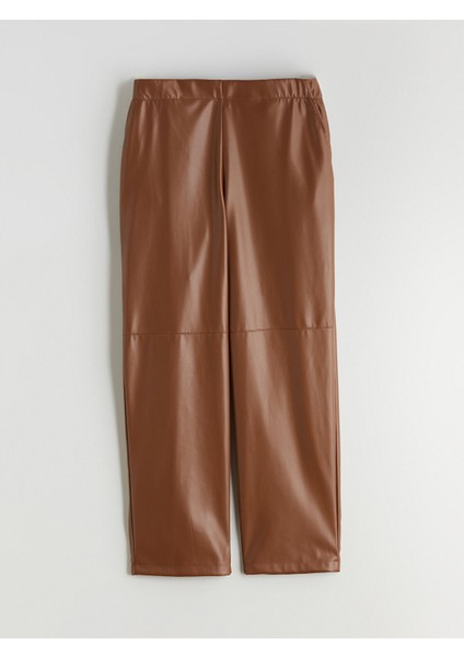 Yeni Sezon Beli Lastikli Kadın Deri Görünümlü Pantolon