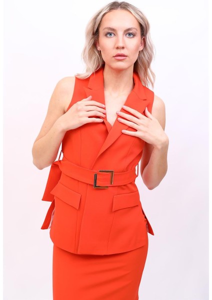 Erkek Yaka Yırtmaçlı Yelek-Turuncu