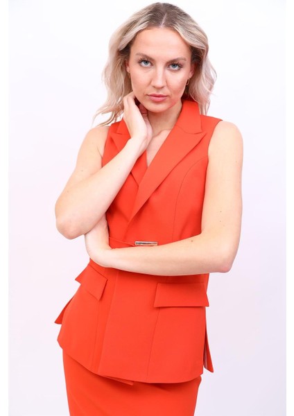 Erkek Yaka Yırtmaçlı Yelek-Turuncu modelleri