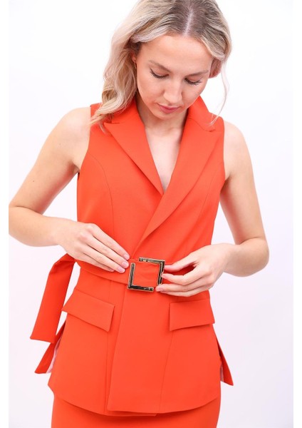 Erkek Yaka Yırtmaçlı Yelek-Turuncu fırsatları