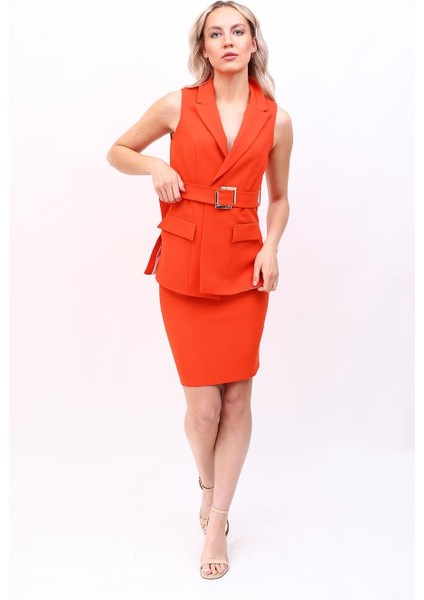 Erkek Yaka Yırtmaçlı Yelek-Turuncu indirimleri