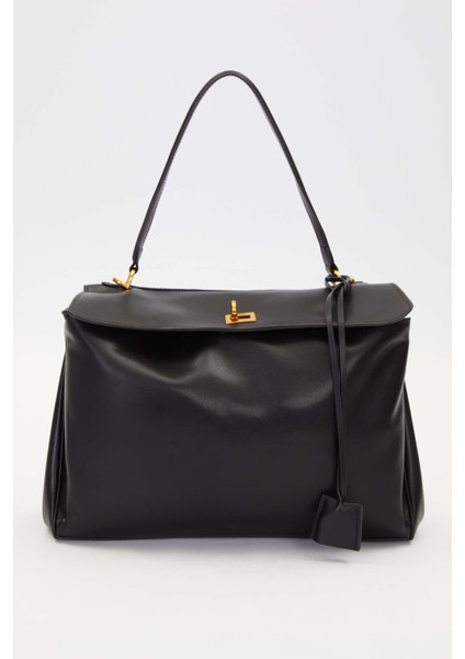 Siyah Gold Kilit Detaylı El Çantası