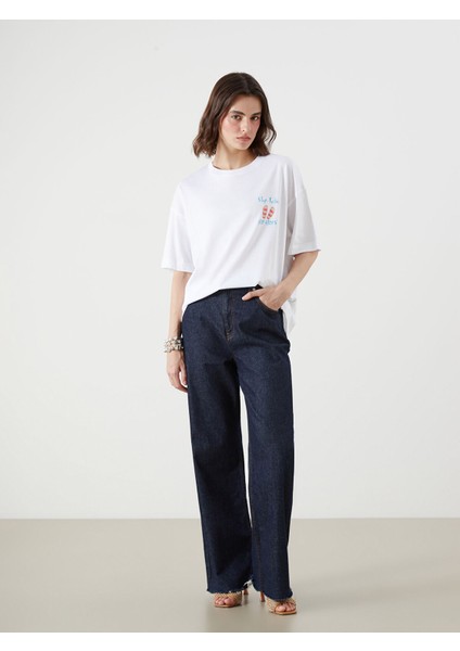 Yeni Sezon Bisiklet Yaka Baskılı Oversize Kadın Tişört fiyatları