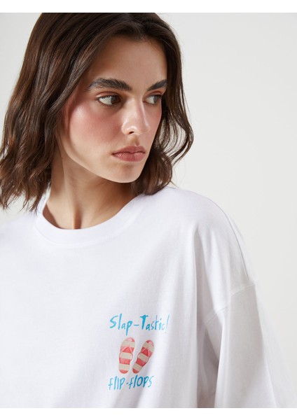 Yeni Sezon Bisiklet Yaka Baskılı Oversize Kadın Tişört modelleri