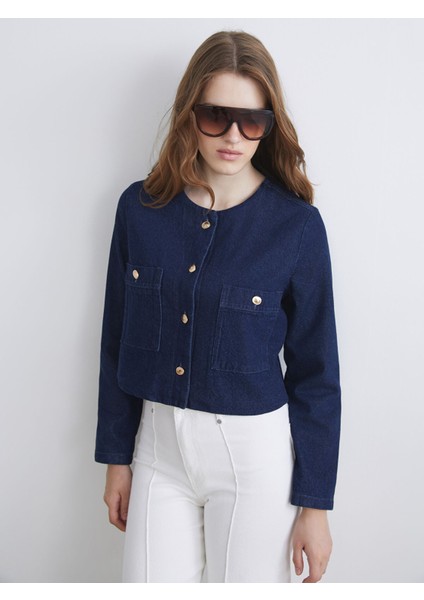 Yeni Sezon Bisiklet Yaka Kadın Jean Ceket