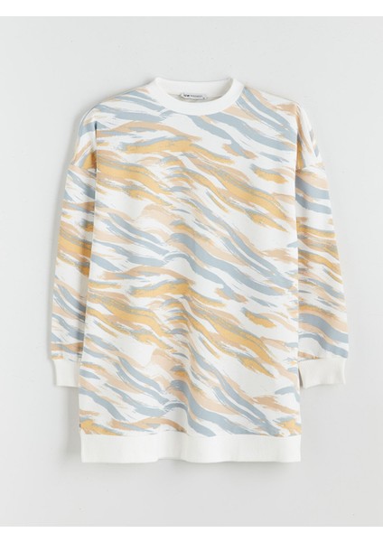 Yeni Sezon Bisiklet Yaka Desenli Kadın Sweatshirt Tunik indirimleri