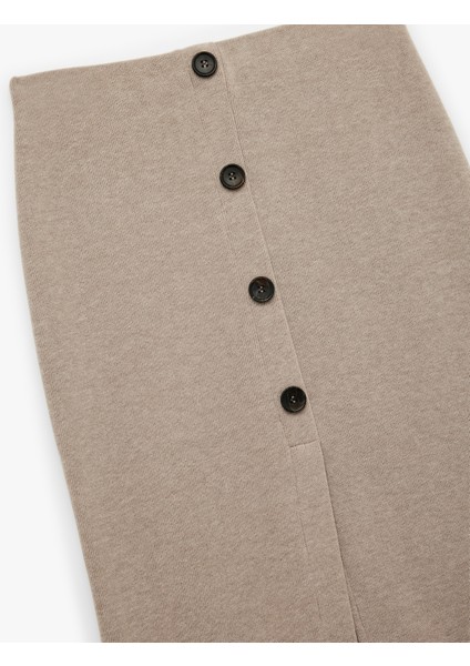 Slim Fit Düğmeli Yırtmaç Detaylı Midi Triko Kalem Etek modelleri