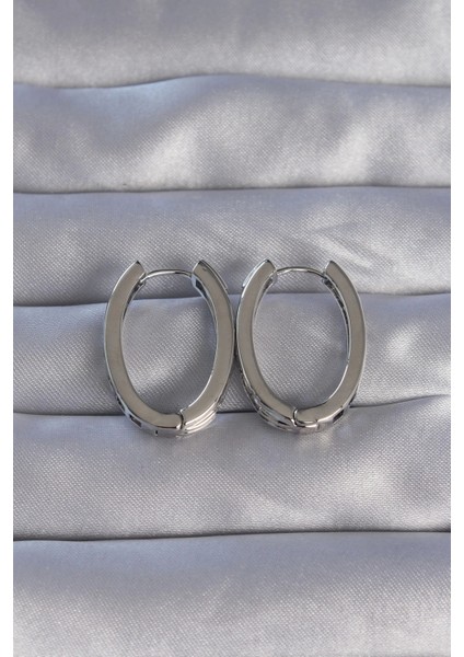 Pirinç Gümüş Renk Zirkon Taşlı Oval Model Küpe fiyatları