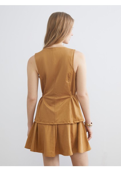 Yeni Sezon Bisiklet Yaka Kadın Süet Görünümlü Klasik Yelek indirimleri