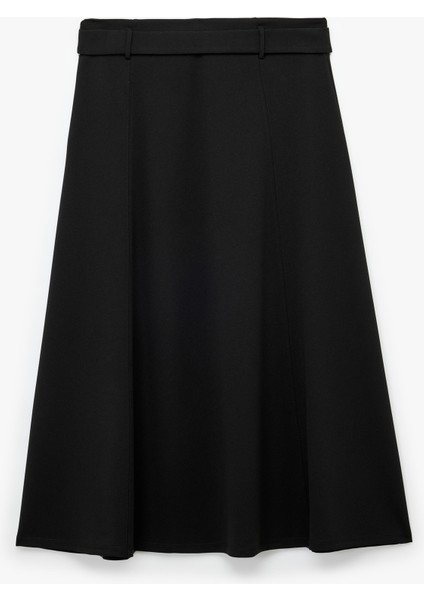 Krep Scuba Kumaş Kemer Detaylı Midi Kloş Etek fiyatları