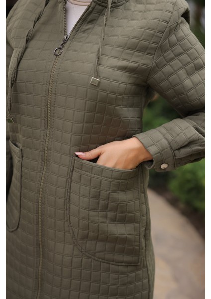 Haki Kapitone Fermuarlı Cepli Kap modelleri