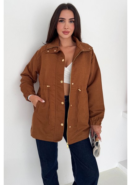 Kadın Bel Büzgülü Düğmeli Ceket – Fonksiyonel & Modern Stil