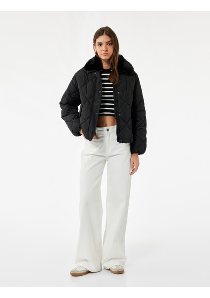 Suni Kürk Yakalı Uzun Kollu Fermuarlı Cepli Kapitone Ceket fiyatları