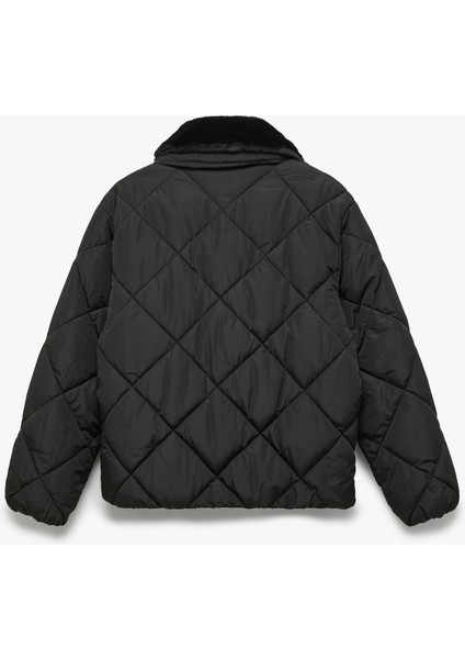 Suni Kürk Yakalı Uzun Kollu Fermuarlı Cepli Kapitone Ceket fırsatları