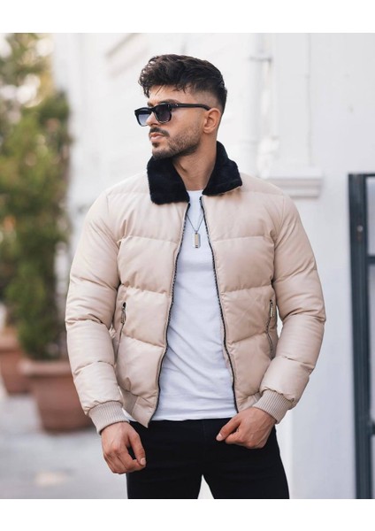 Kürk Yaka Suni Deri Crop Mont