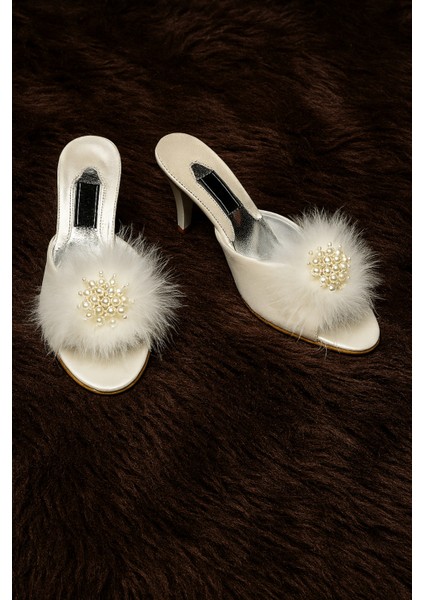 Kadın Giyim Tüy & Inci Detaylı Çeyizlik - Hediyelik Topuklu Ev Terliği LL.GC125.001 fiyatları