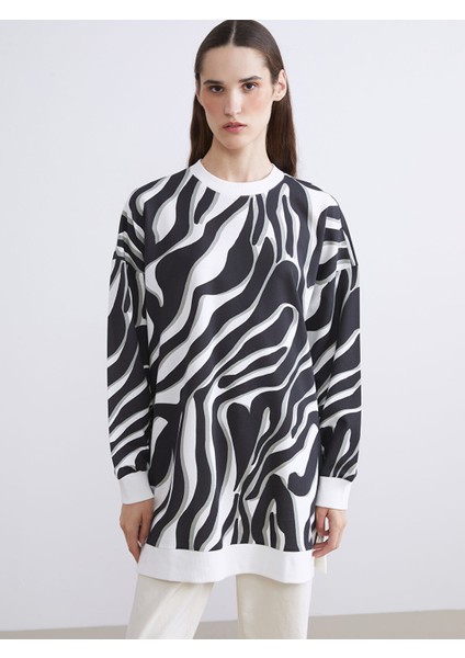 Yeni Sezon Bisiklet Yaka Desenli Kadın Sweatshirt Tunik