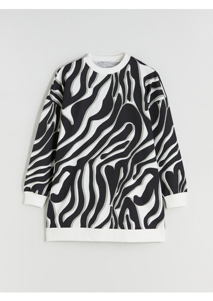 Yeni Sezon Bisiklet Yaka Desenli Kadın Sweatshirt Tunik indirimleri