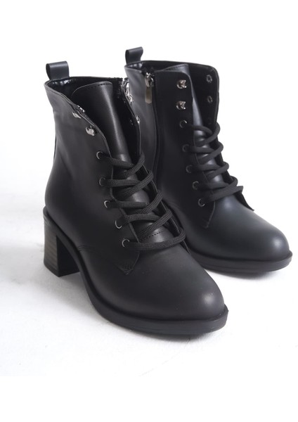 Lena Bağcıklı Fermuarlı Ortopedik Taban Topuklu Kadın Bot Cst - Siyah fırsatları