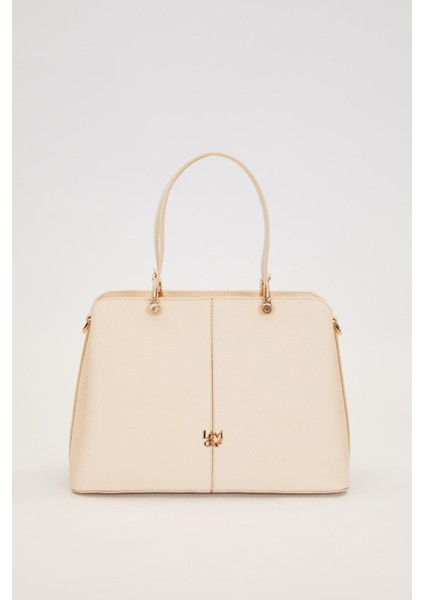 Krem Çift Gözlü Gold Detaylı El Çantası