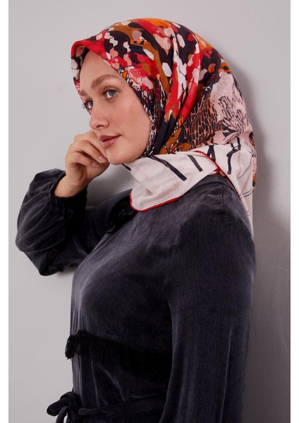 Kırmızı Karışık Çiçek Desen Pamuk Eşarp fiyatları
