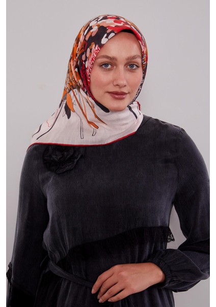 Kırmızı Karışık Çiçek Desen Pamuk Eşarp modelleri