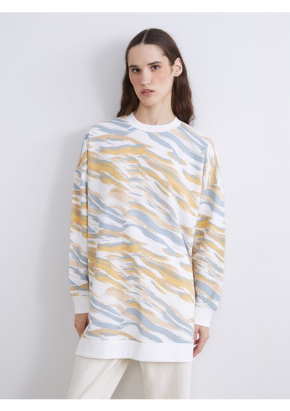 Yeni Sezon Bisiklet Yaka Desenli Kadın Sweatshirt Tunik