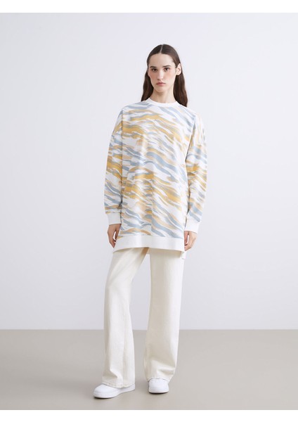 Yeni Sezon Bisiklet Yaka Desenli Kadın Sweatshirt Tunik fiyatları