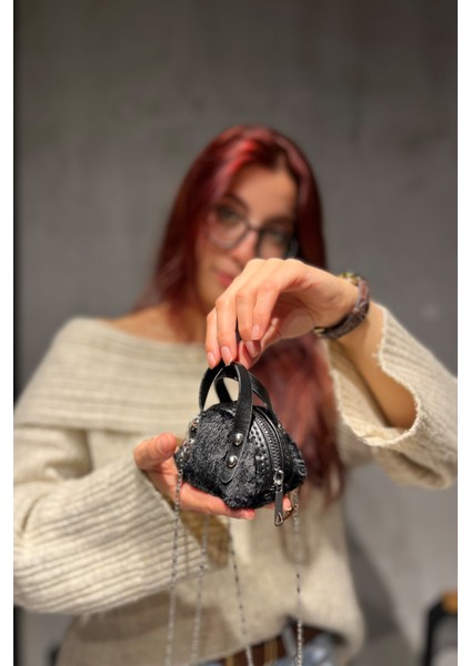 Kadın Pembe Peluş Mini Boy Zincir Askılı Omuz Çantası modelleri