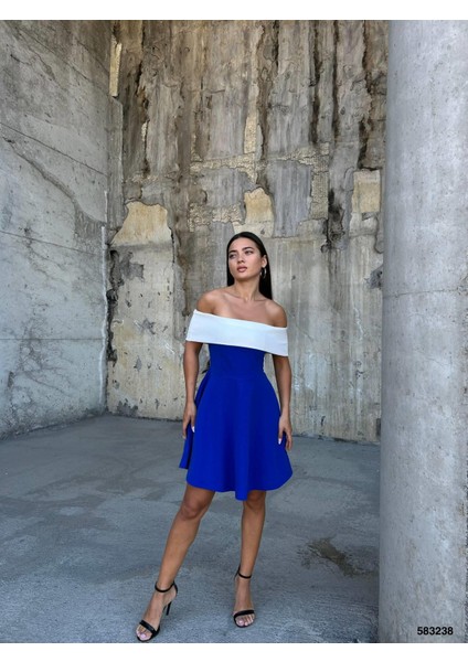 Esnek Krep Kumaş Degaje Yaka Abiye Mini Elbise 583238 Saks