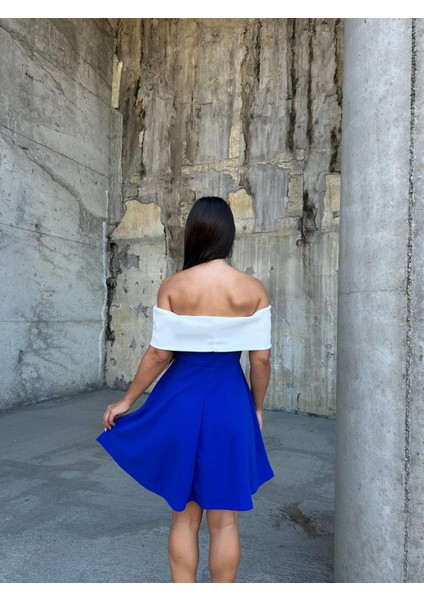 Esnek Krep Kumaş Degaje Yaka Abiye Mini Elbise 583238 Saks fırsatları