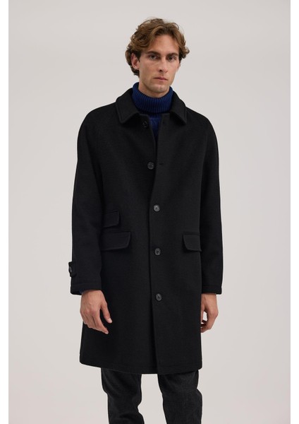 Siyah Comfort Fit Bebe Yaka Yünlü Kaban fiyatları