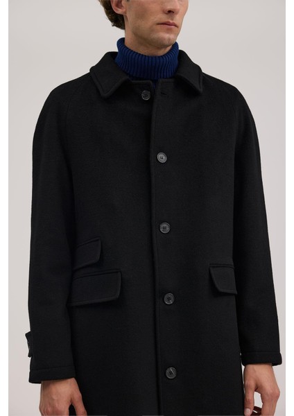 Siyah Comfort Fit Bebe Yaka Yünlü Kaban modelleri