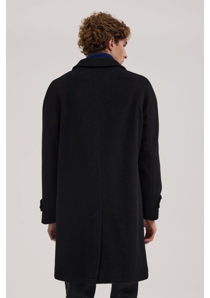 Siyah Comfort Fit Bebe Yaka Yünlü Kaban fırsatları