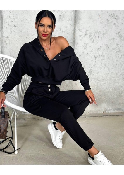 Kapişonlu Yarasa Kol Şardonsuz Eşofman Takımı